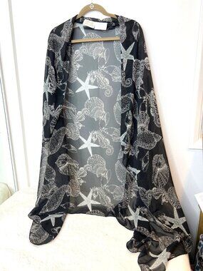 Sand Dollars Sheer Swim Wrap One Size Vintage Seahorse Beach Shells Starfish